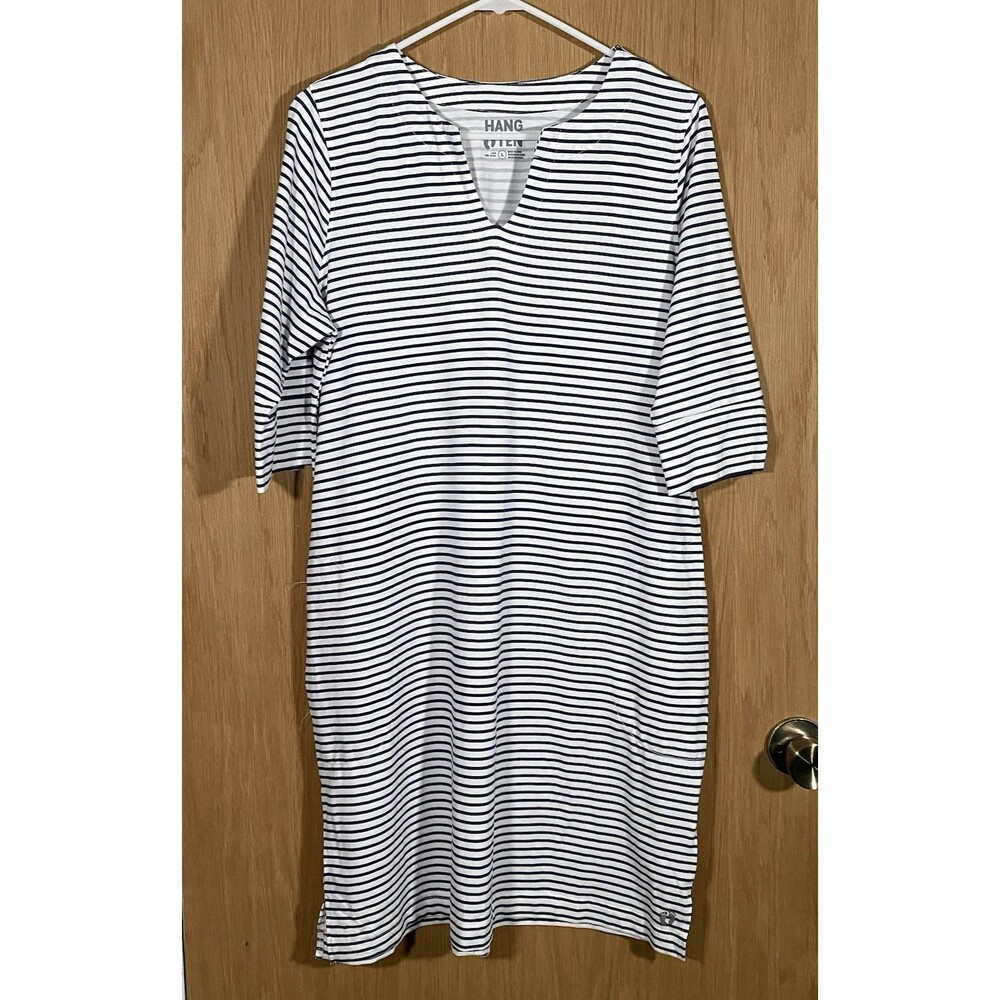 Hang Ten Women's Sz L Seabird Midi Dress Moisture Wicking UPF 50+ Nautical NWT